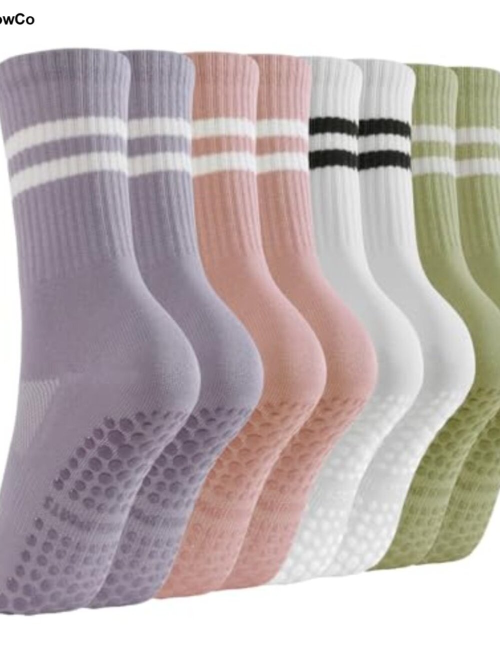 Pilates Gripper Socks for Women Cotton Non-Slip Yoga Crew Socks 4 Pair